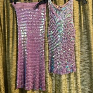 Vintage 90s Sequin Skirt Set Purple Iridescent Y2K Party Club Outfit